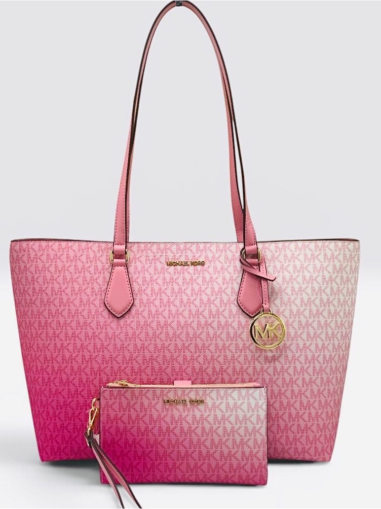 Michael Kors Sheila Carnation Ombre Signature Logo Tote With Wristlet